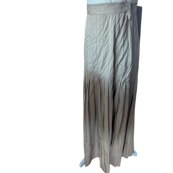 Vtg  70s Tan Pleated Flowy Long Old Money Midi Skirt W28 Medium - Picture 4 of 9